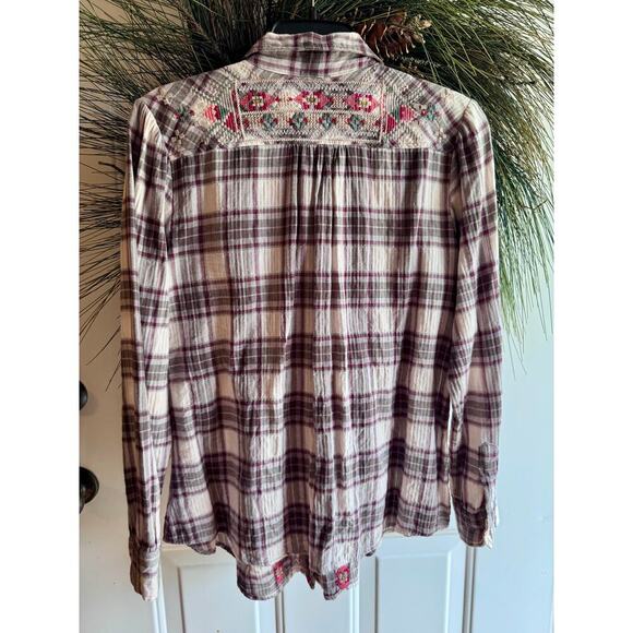 Johnny Was Candice Smock Plaid Floral Button Up Ladies Medium Top/Shirt/Blouse - Picture 6 of 16
